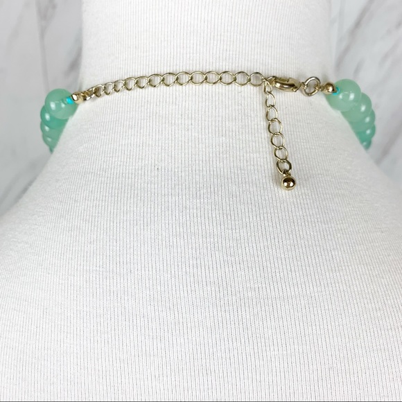 Teal Mint Wood Beaded Gold Chain Statement Necklace Boho Coastal Chic Vacation - Picture 3 of 3